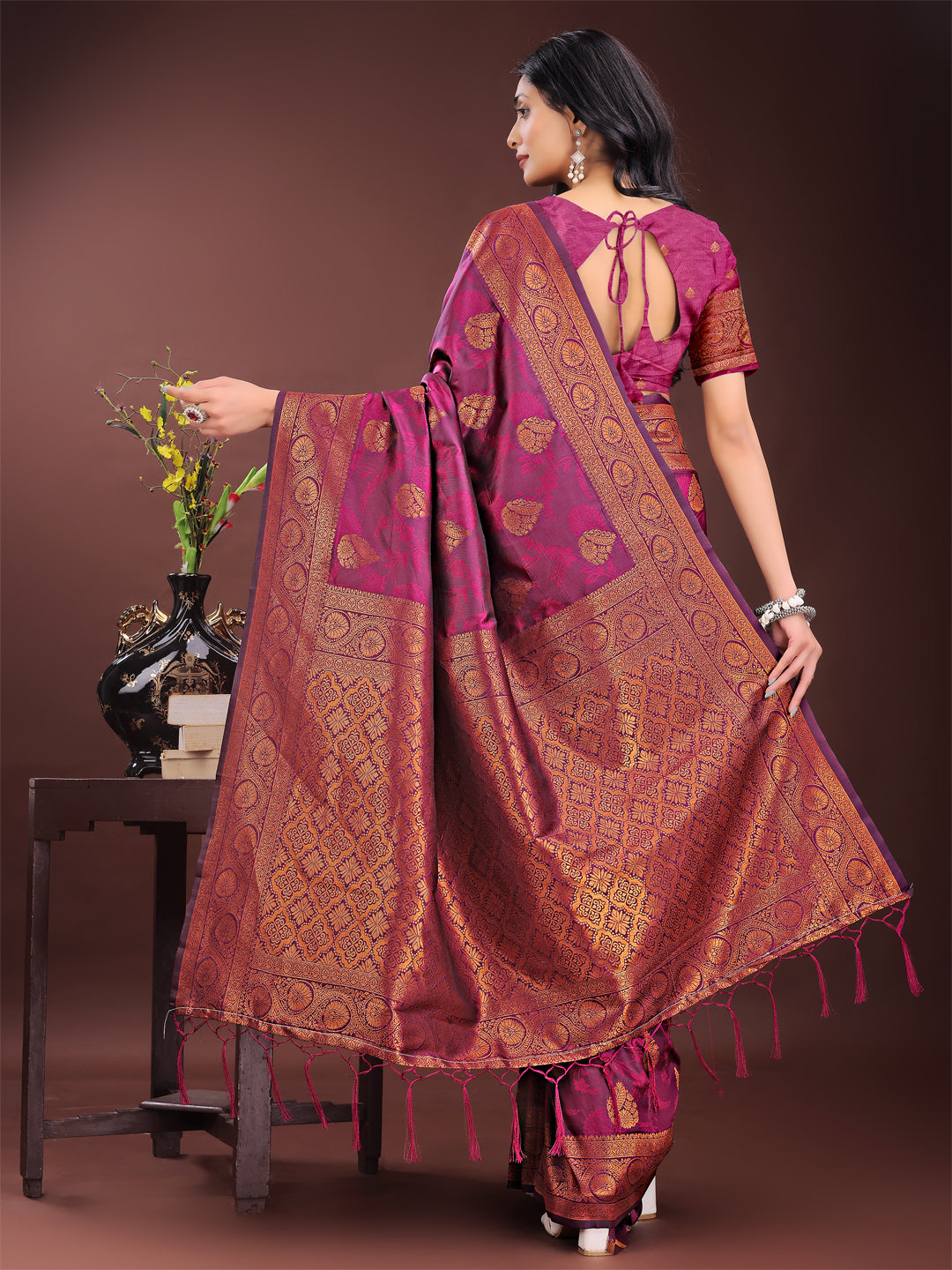 Majestic Purple Banarasi Silk Saree with Golden Zari