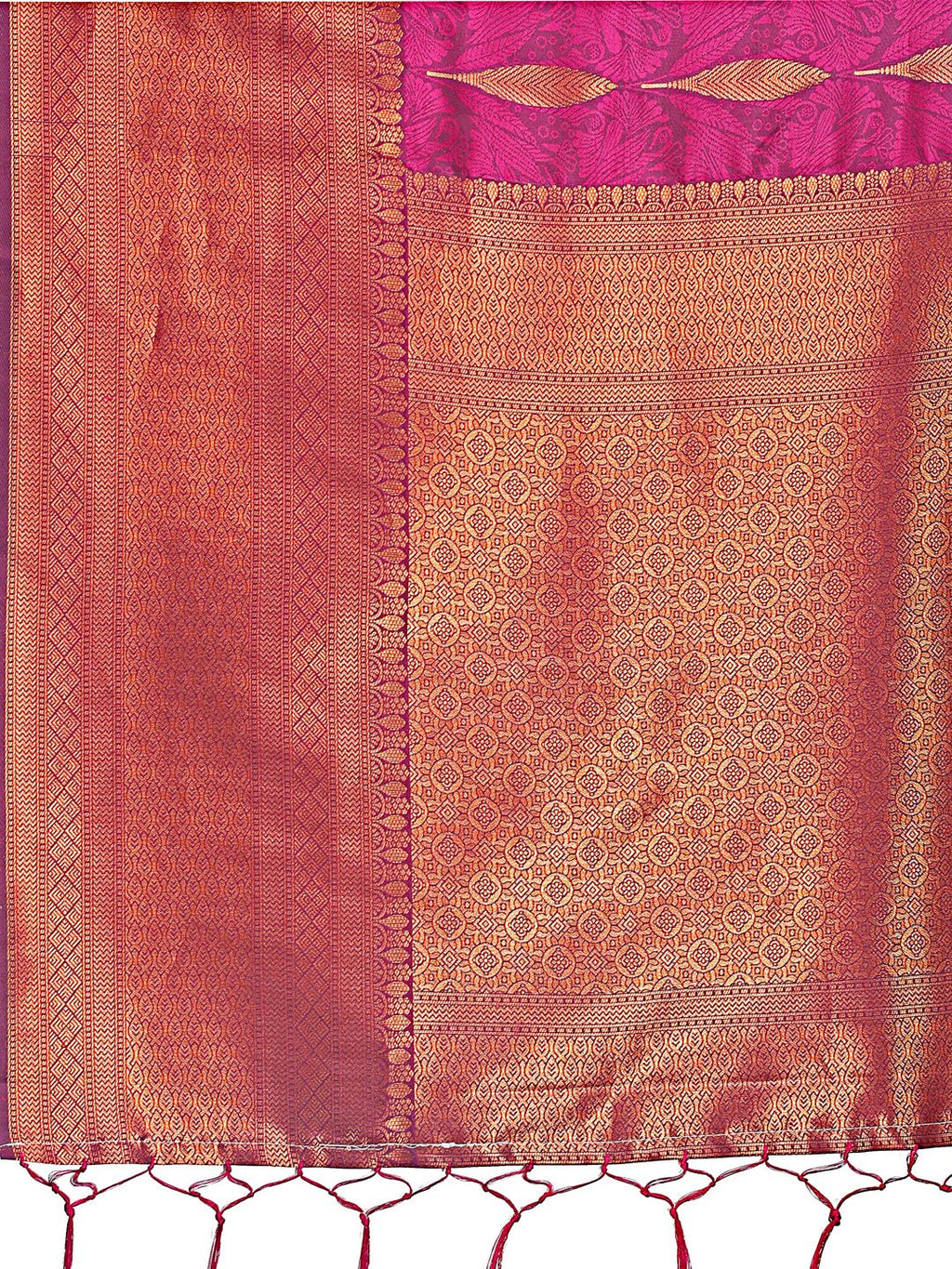 Purple Linen Cotton Saree with Golden Zari Leaf Motifs