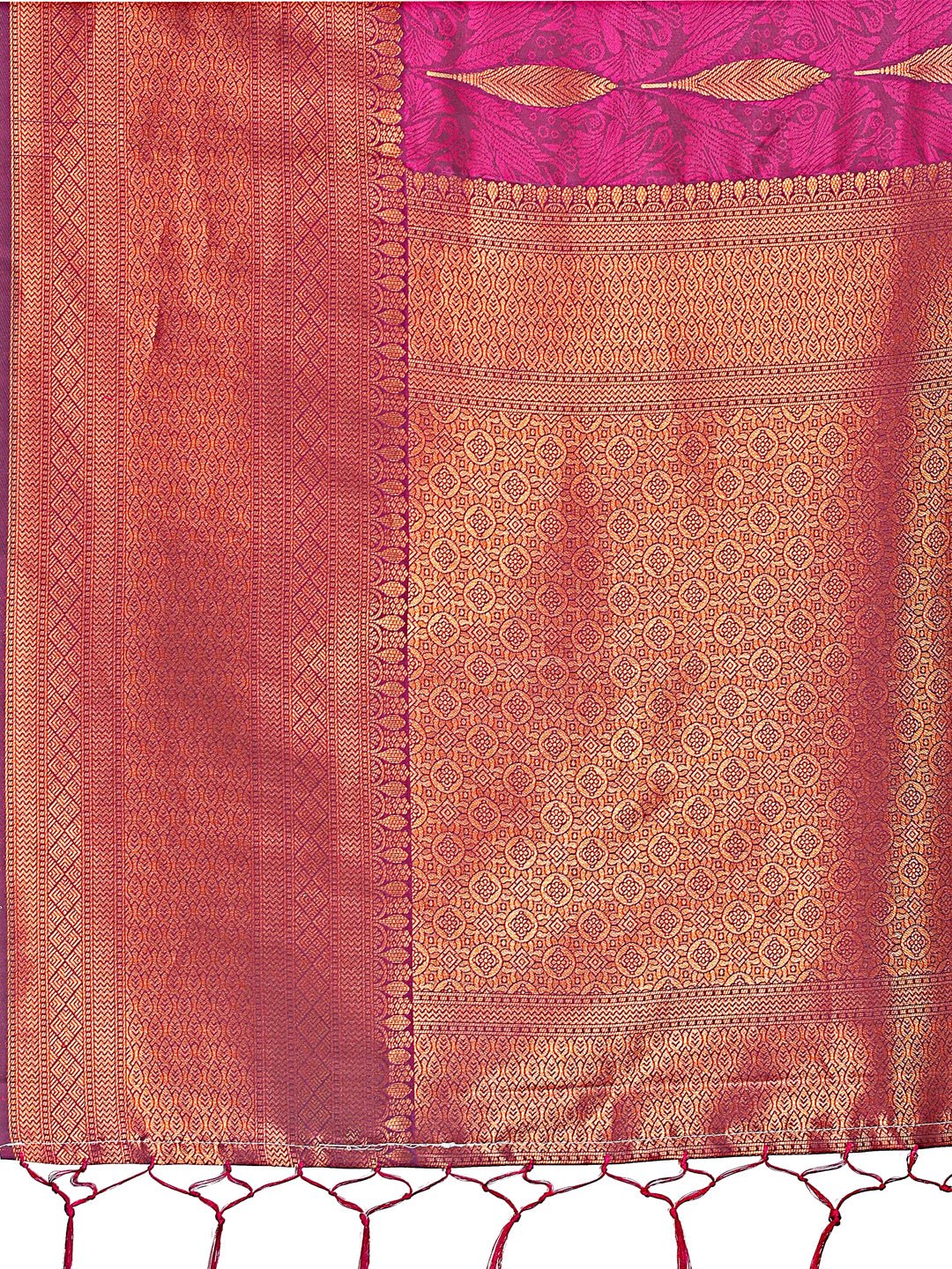 Purple Linen Cotton Saree with Golden Zari Leaf Motifs