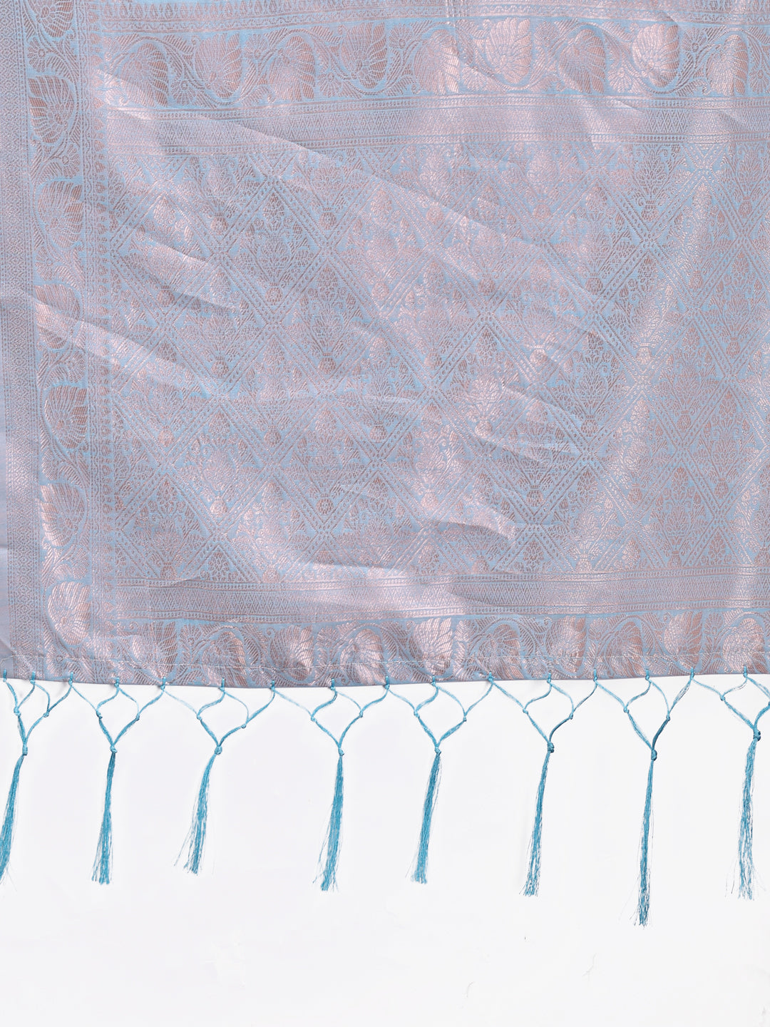 Sky Blue Linen Cotton Saree with Zari Work and Tassels