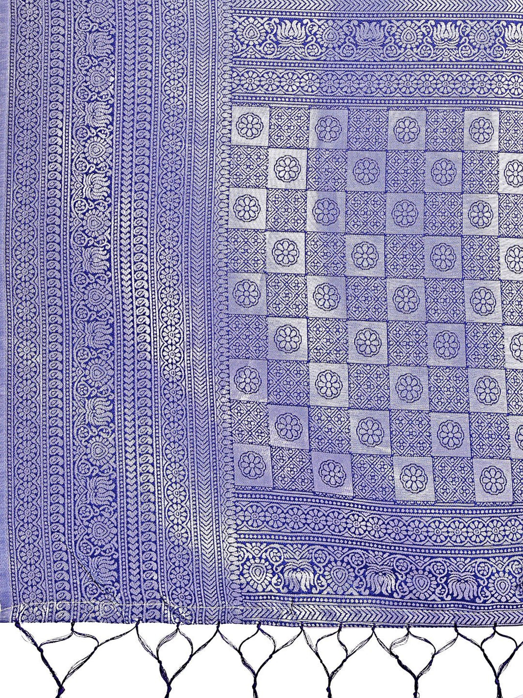 Vibrant Sea Green and Blue Lichi Silk Saree with Woven Border