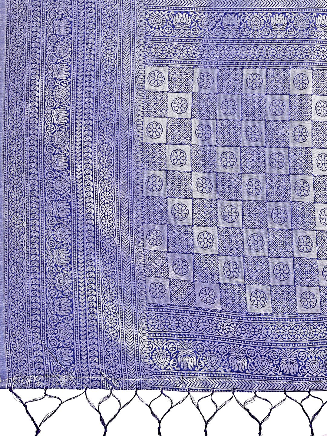 Vibrant Sea Green and Blue Lichi Silk Saree with Woven Border