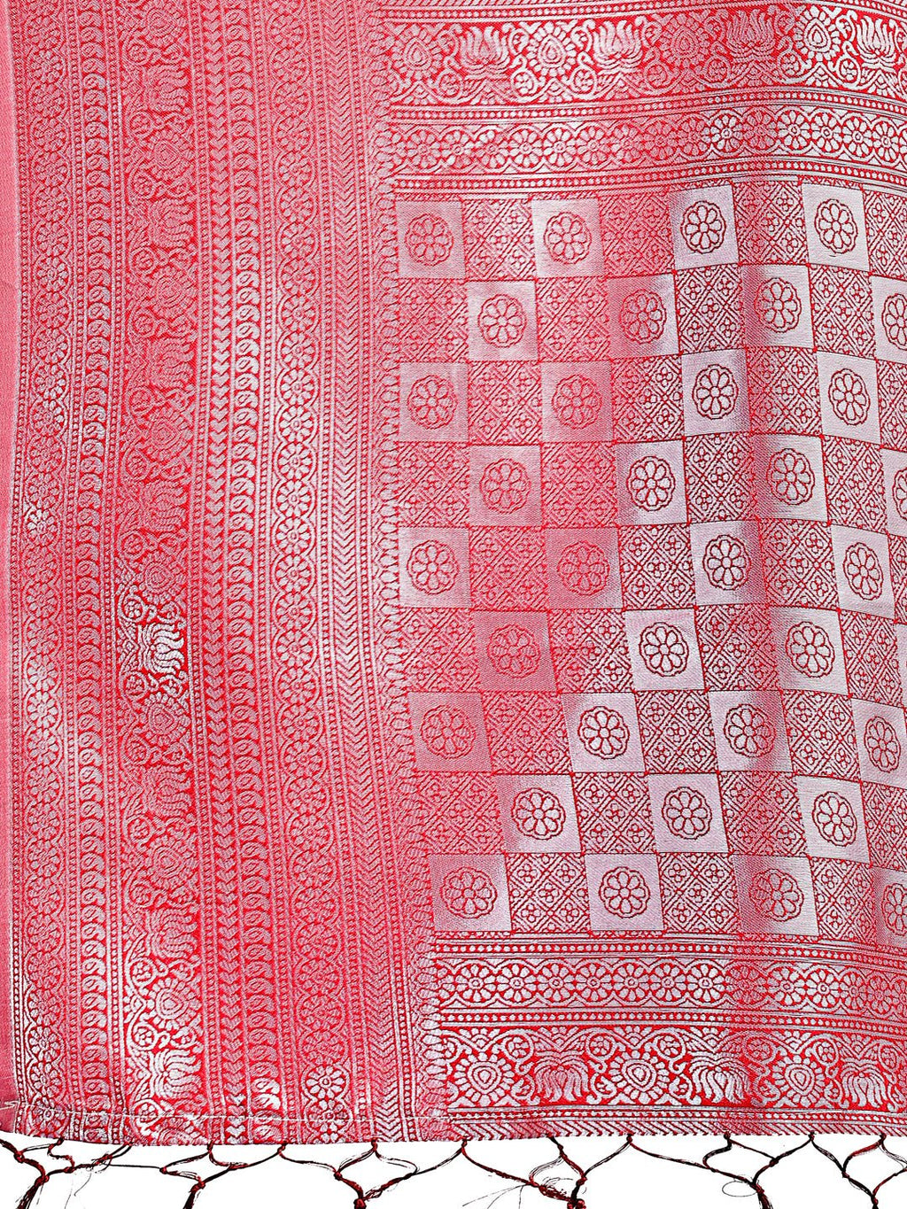 Vibrant Orange and Red Lichi Silk Saree with Woven Border