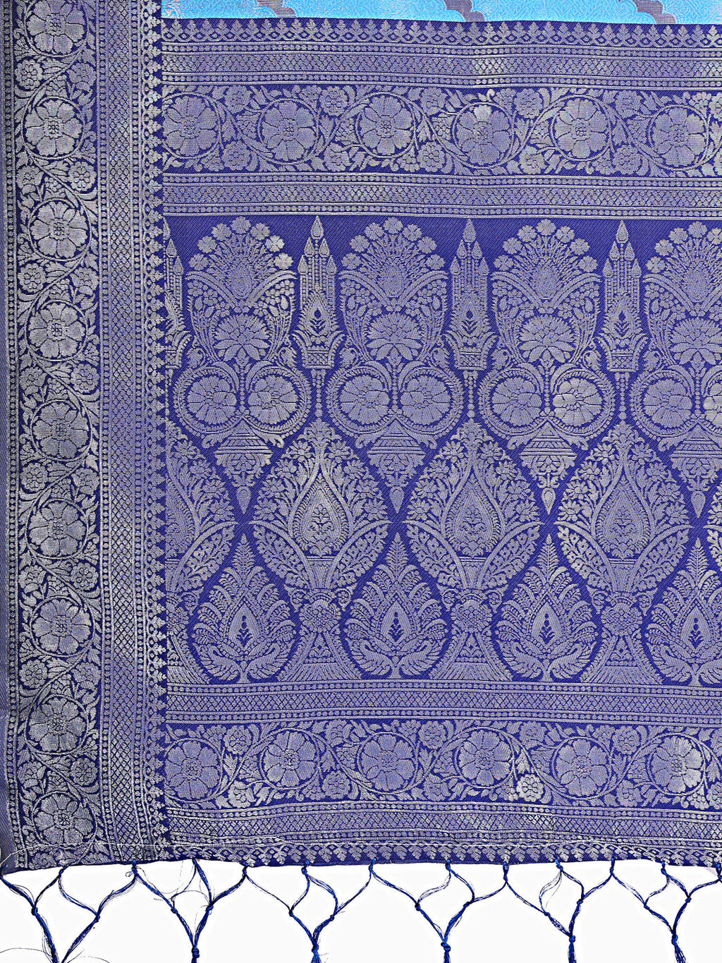 Blue & Navy Blue Lichi Silk Saree with Rich Woven Zigzag Border