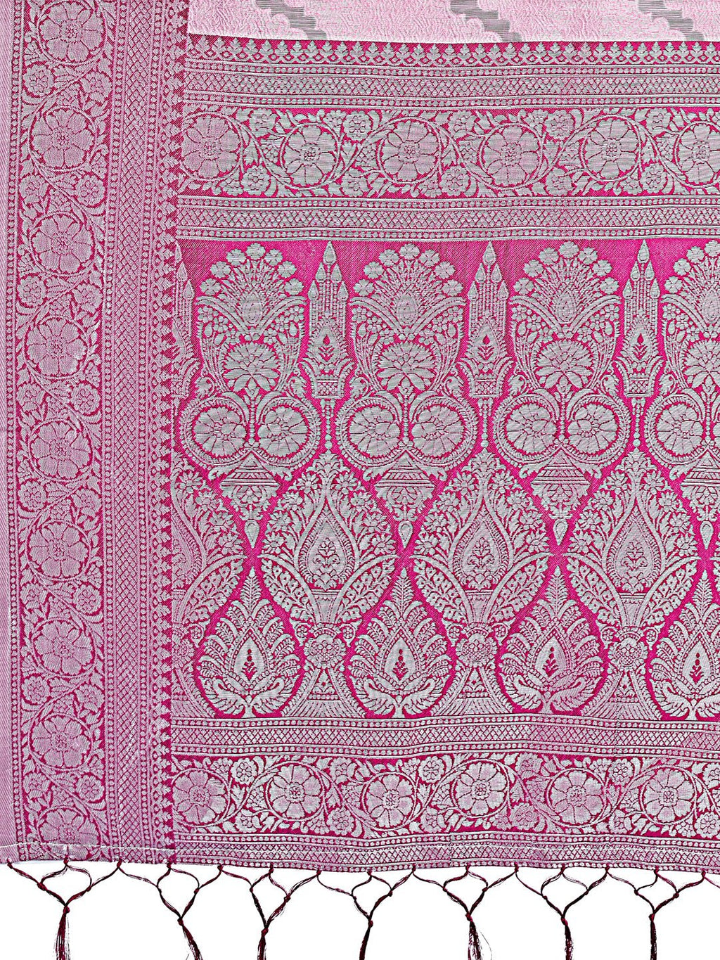 Light Pink & Magenta Lichi Silk Saree with Zigzag Pattern