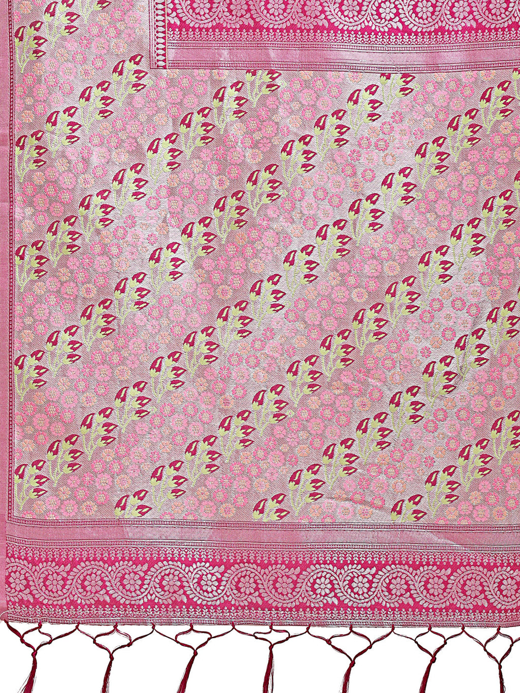 Radiant Light Green Silk Saree with Pink and Blue Floral Pattern