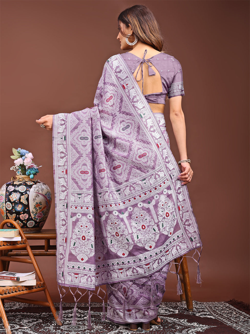 Graceful Purple Printed Saree with Traditional Ethnic Design