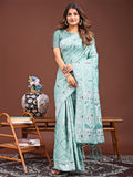 Sea Green printed saree featuring a traditional pattern
