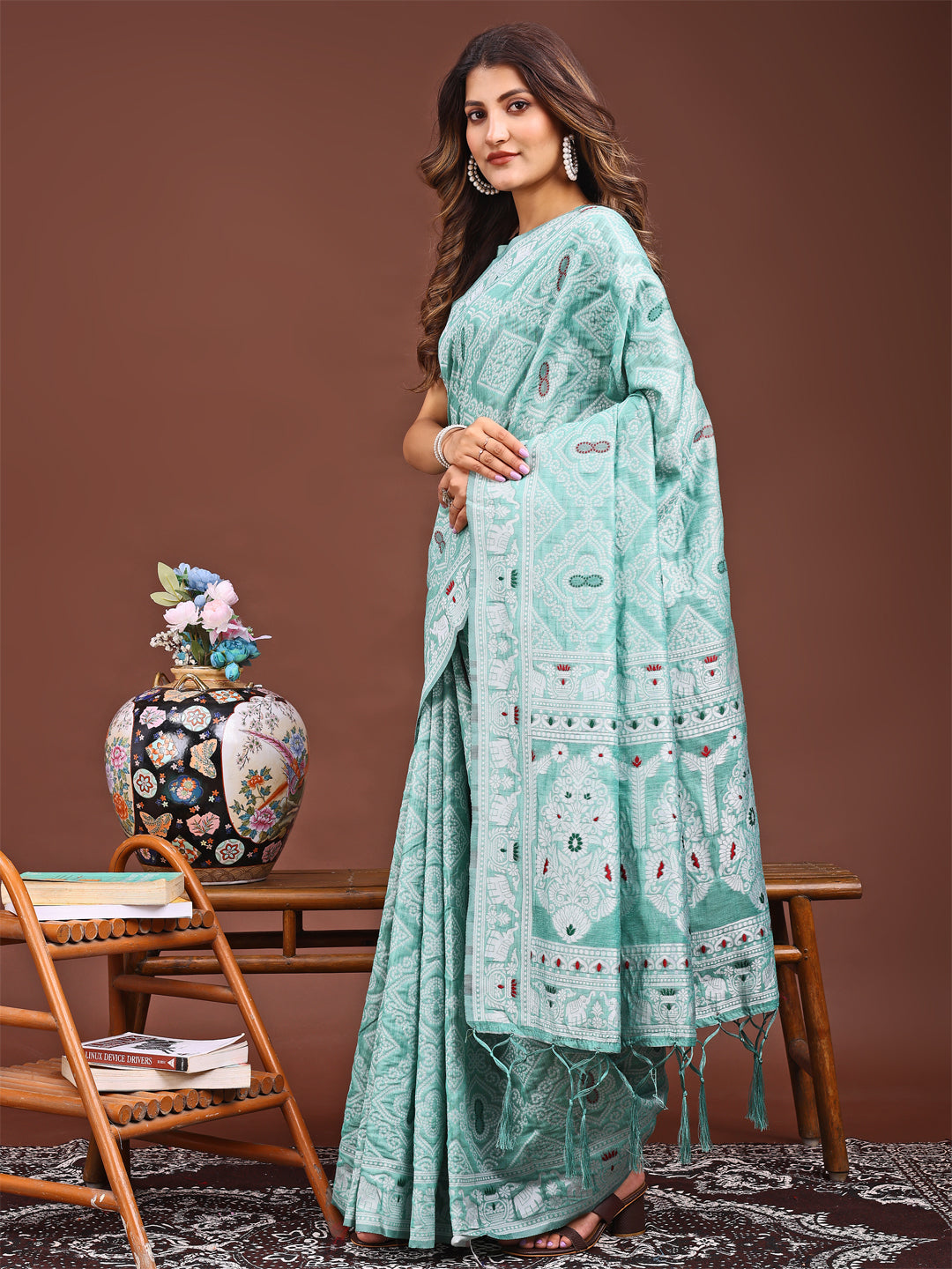 Sea Green Printed Saree for Everyday Grace and Tradition
