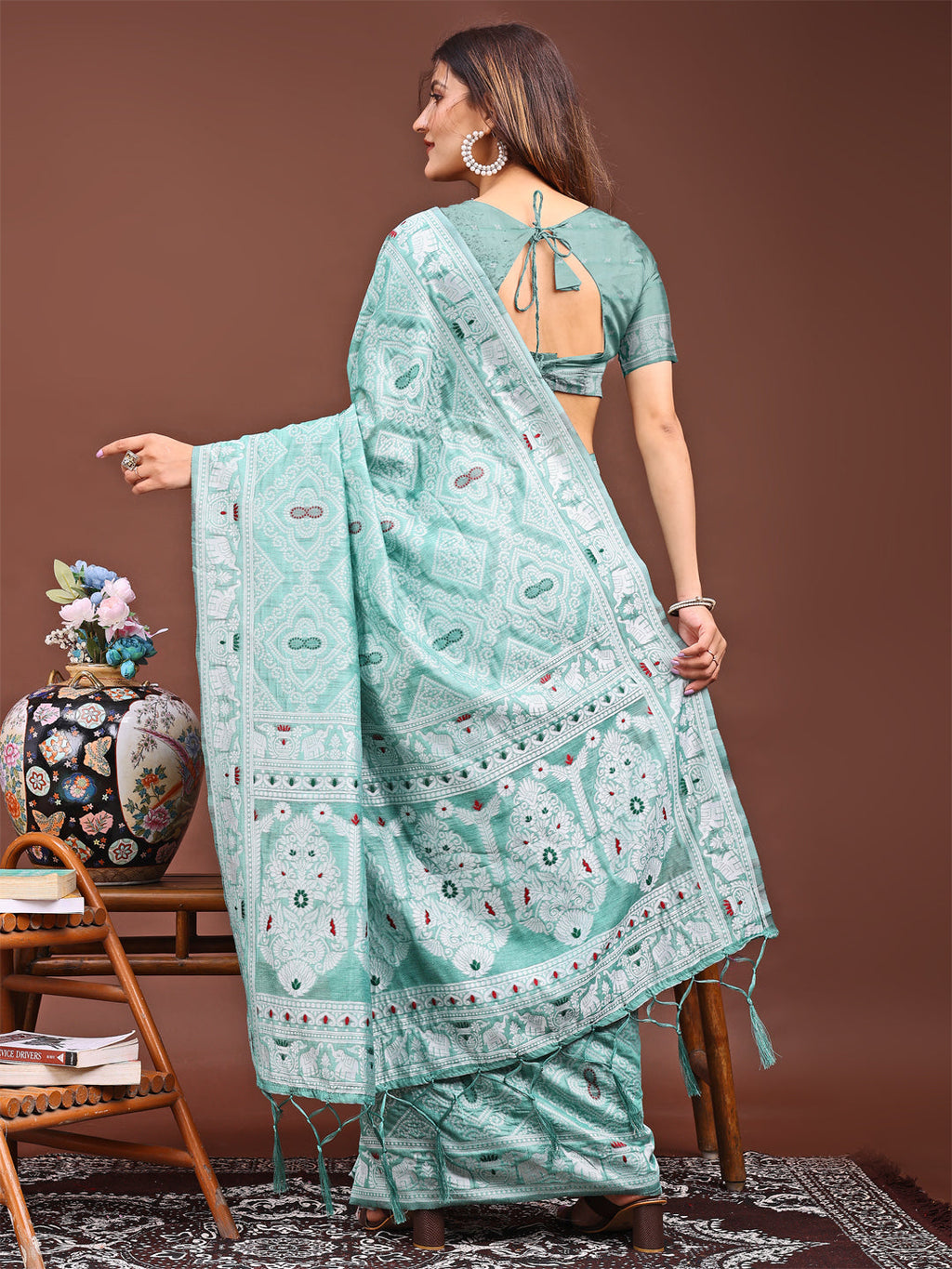 Sea Green Printed Saree for Everyday Grace and Tradition