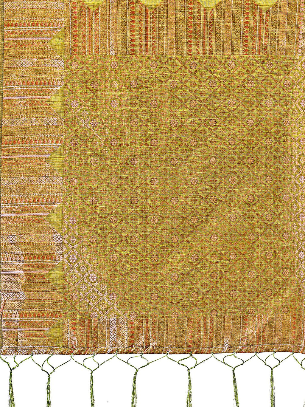 Mustard Linen Cotton Saree with Woven Geometric Zari Motifs