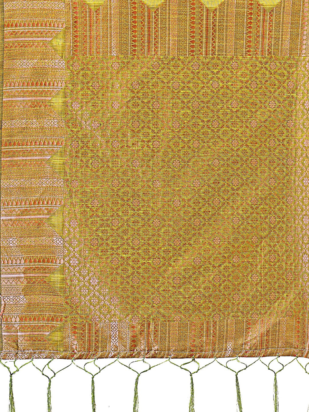 Mustard Linen Cotton Saree with Woven Geometric Zari Motifs