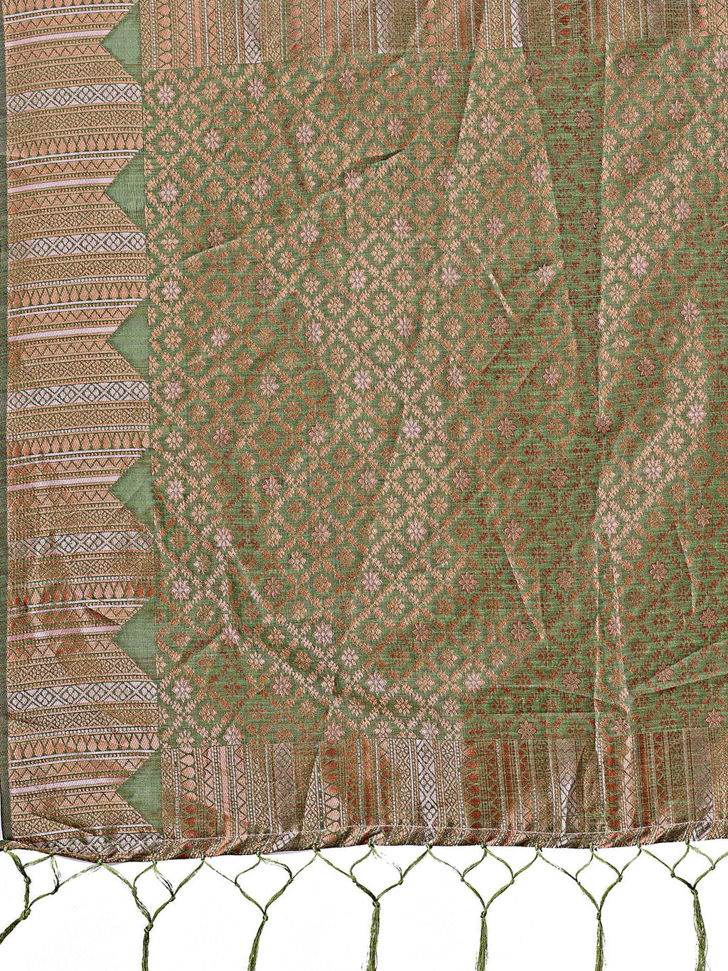Light Green Linen Cotton Saree with Geometric Zari Motifs