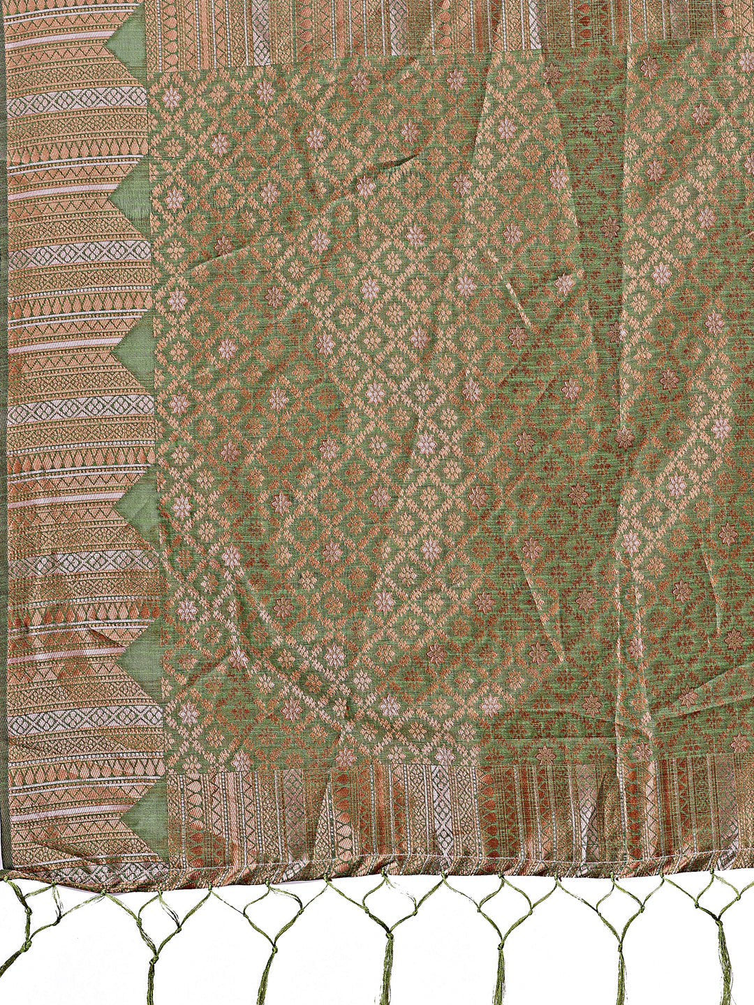 Light Green Linen Cotton Saree with Geometric Zari Motifs