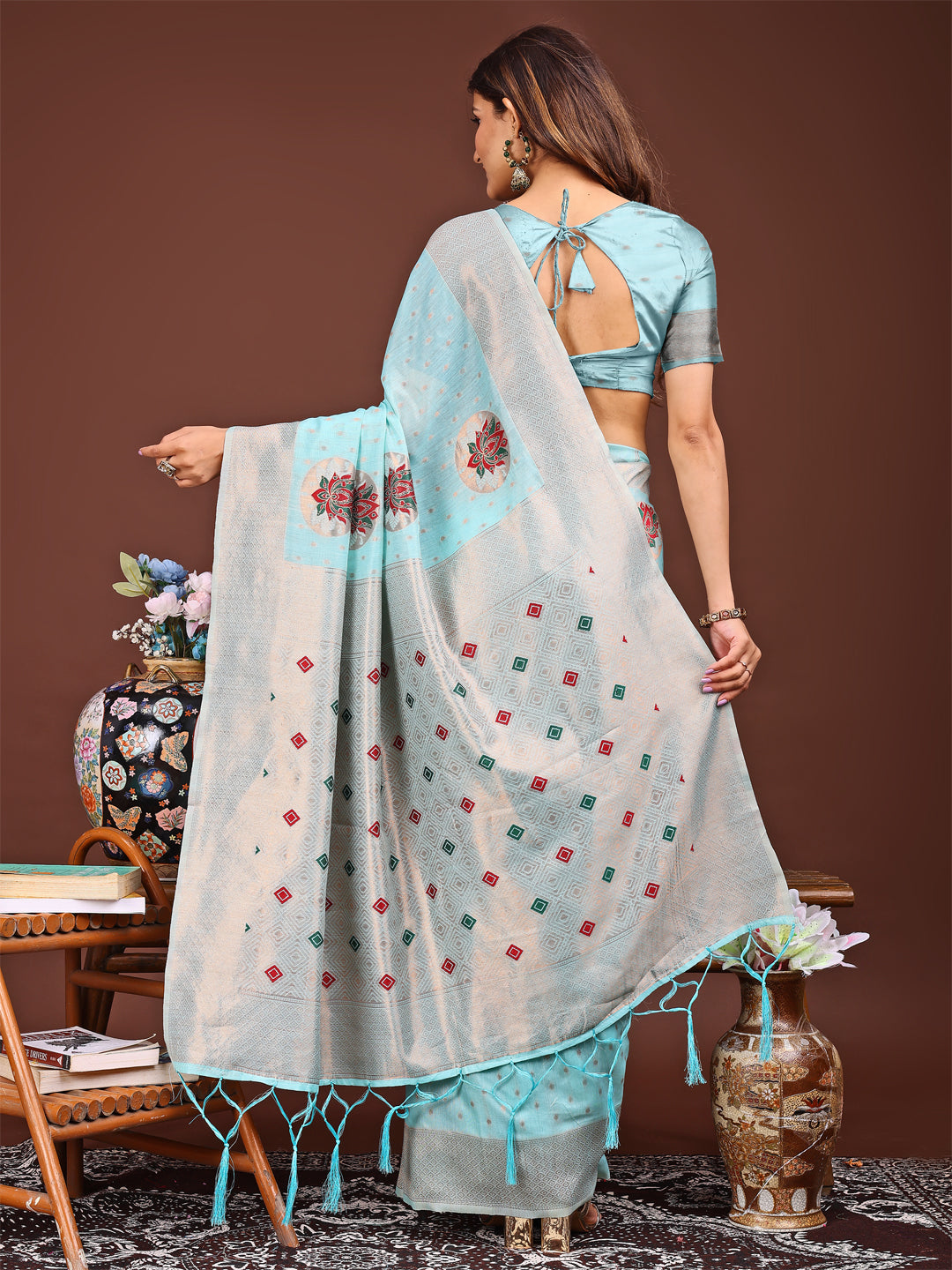 Sky Blue Woven Work Saree - Classic Ethnic Elegance