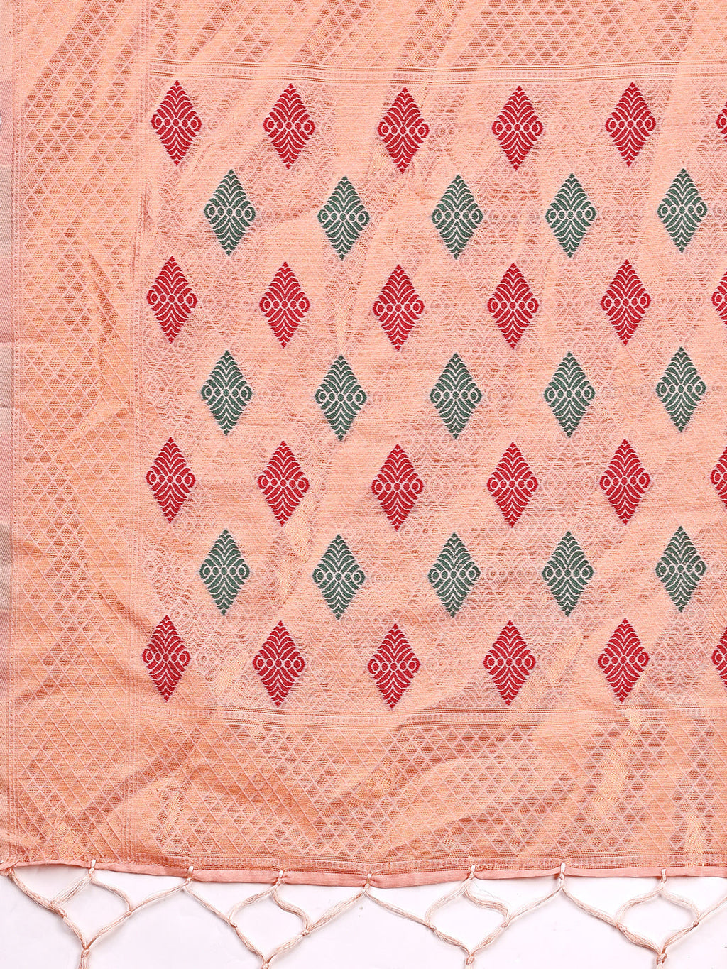 Peach Jacquard Saree with Tassels - Soft Elegance Ethnic Saree