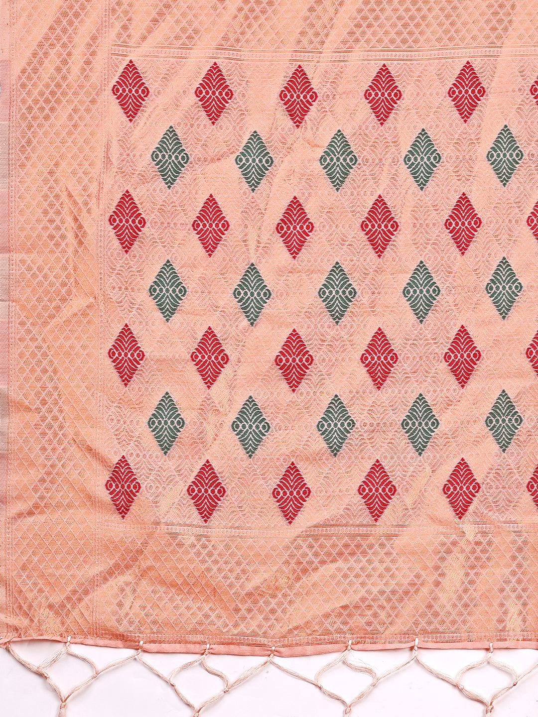Peach Jacquard Saree with Tassels - Soft Elegance Ethnic Saree