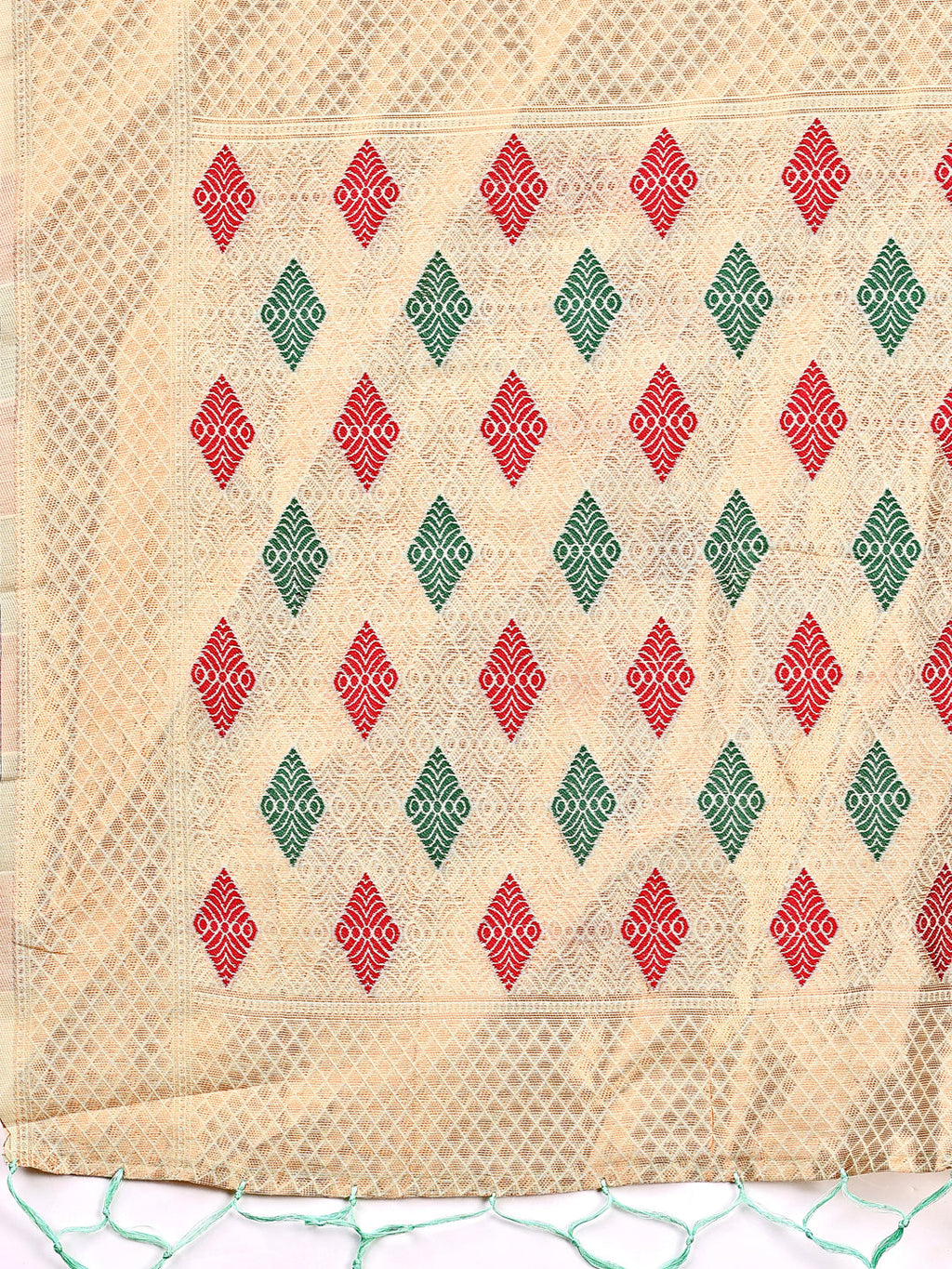 Light Green Jacquard Saree with Decorative Tassels