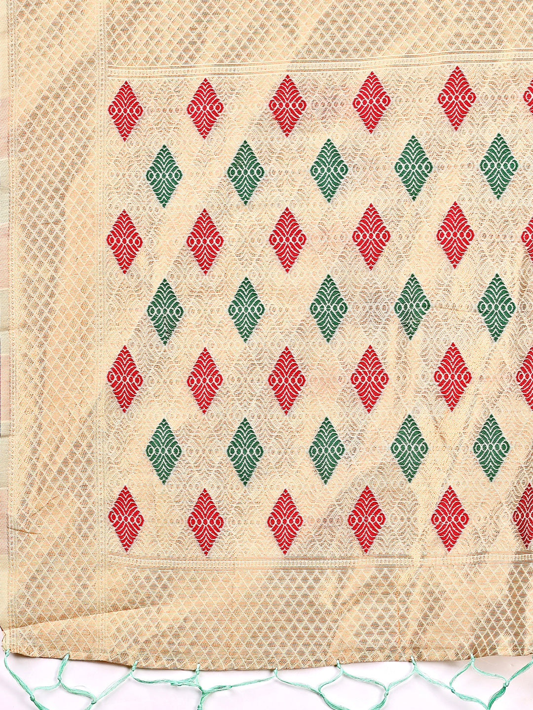 Light Green Jacquard Saree with Decorative Tassels