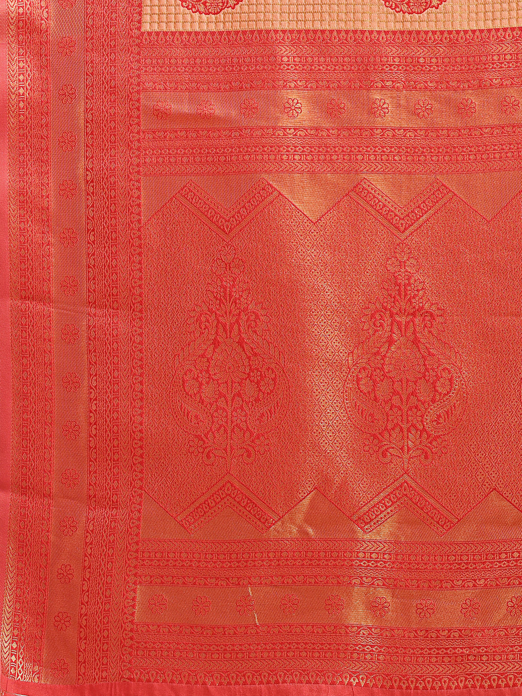 Orange and Red Banarasi Silk Saree with Zari Tassels