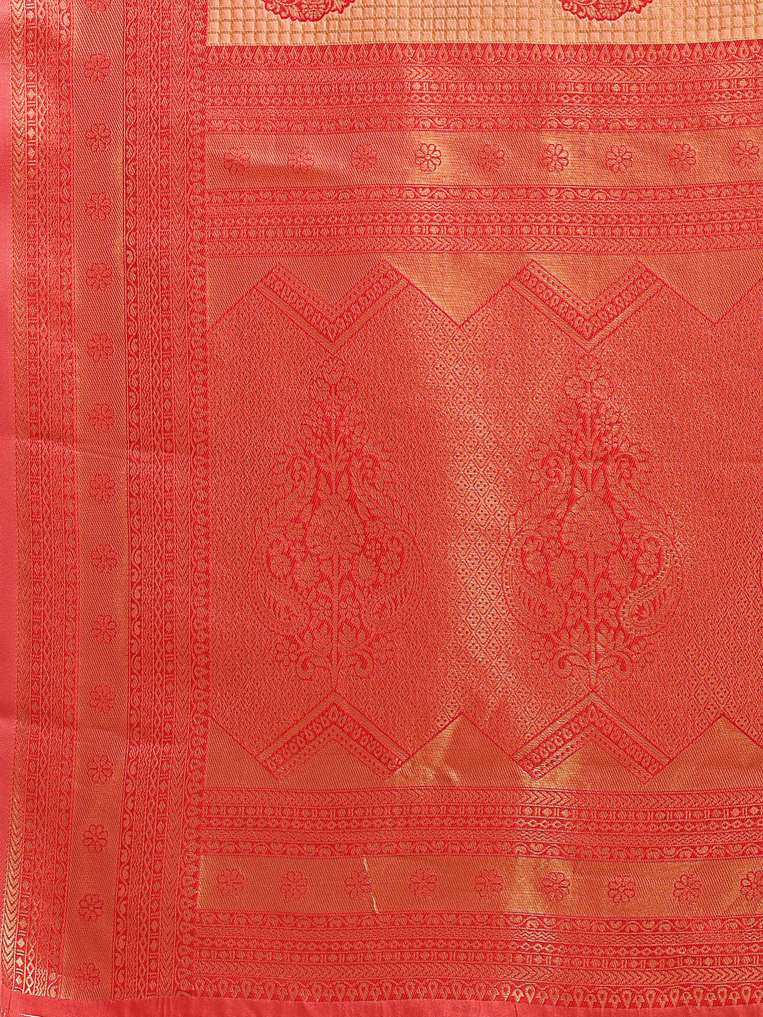 Orange and Red Banarasi Silk Saree with Zari Tassels