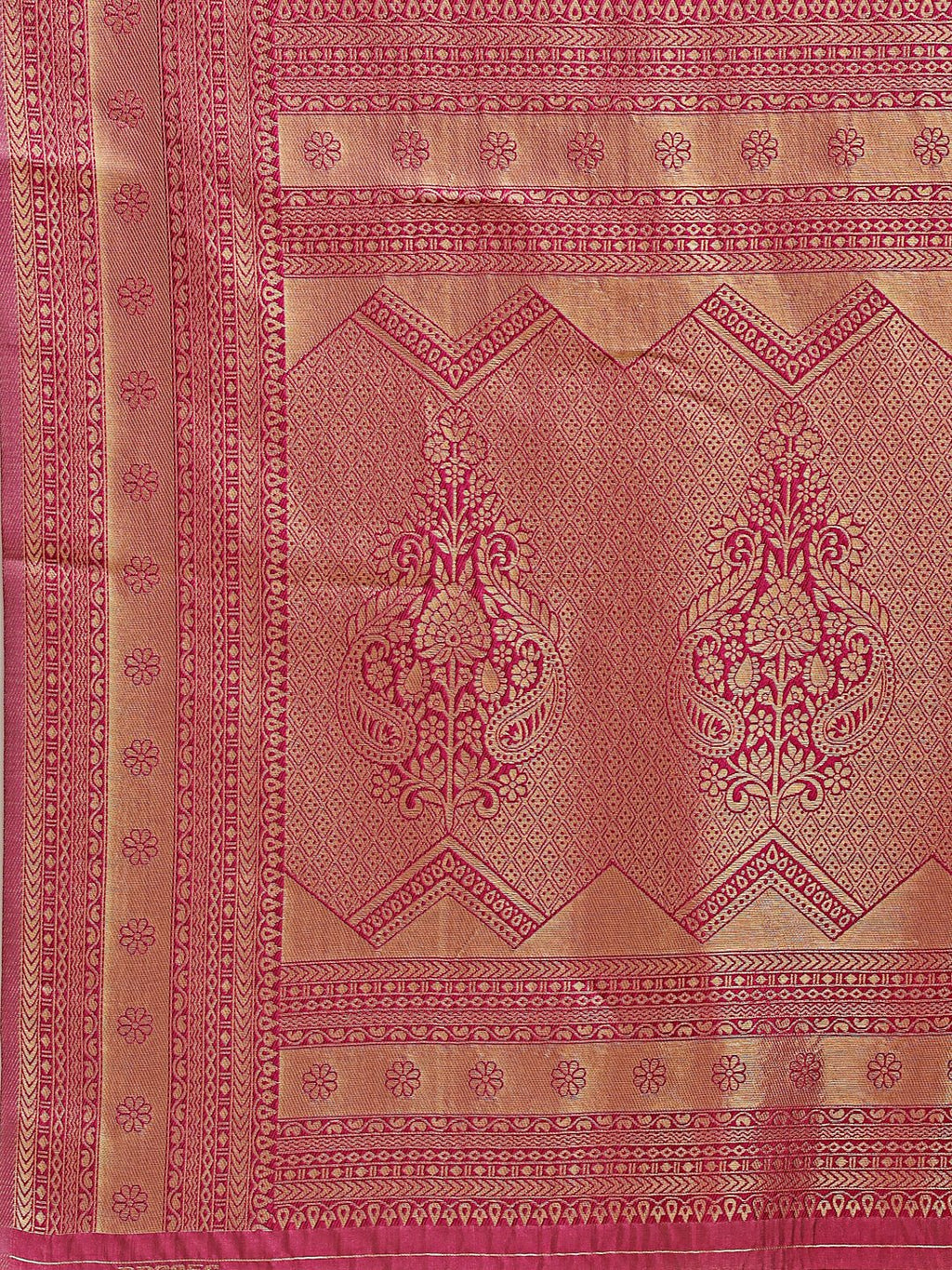 Light Pink & Magenta Banarasi Silk Zari Work Saree with Tassels