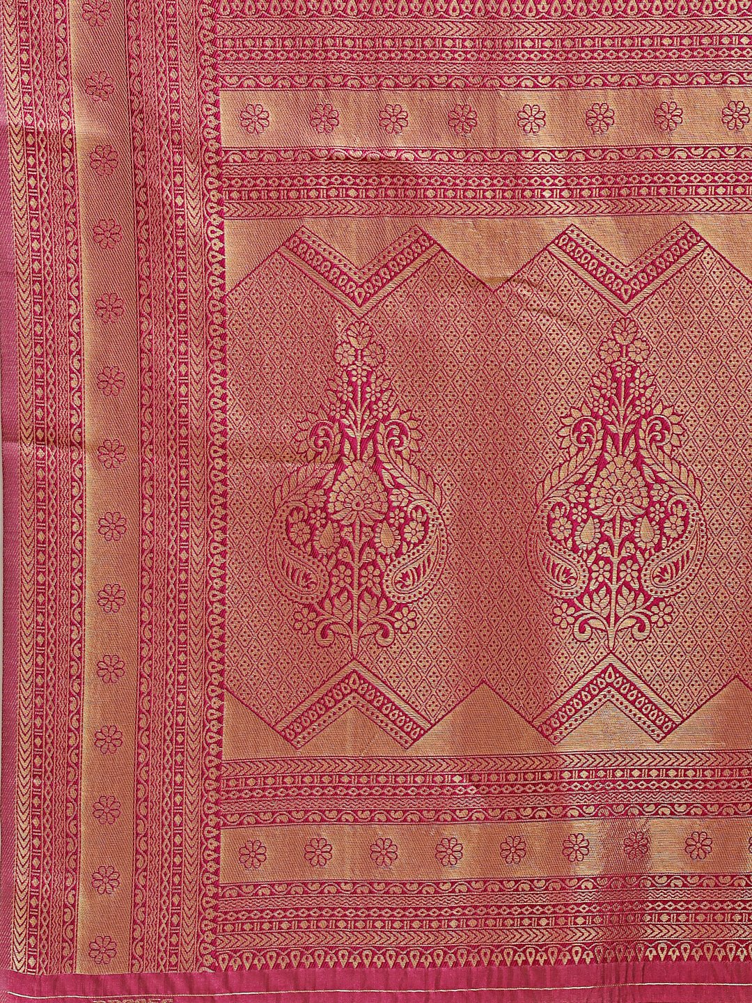 Light Pink & Magenta Banarasi Silk Zari Work Saree with Tassels