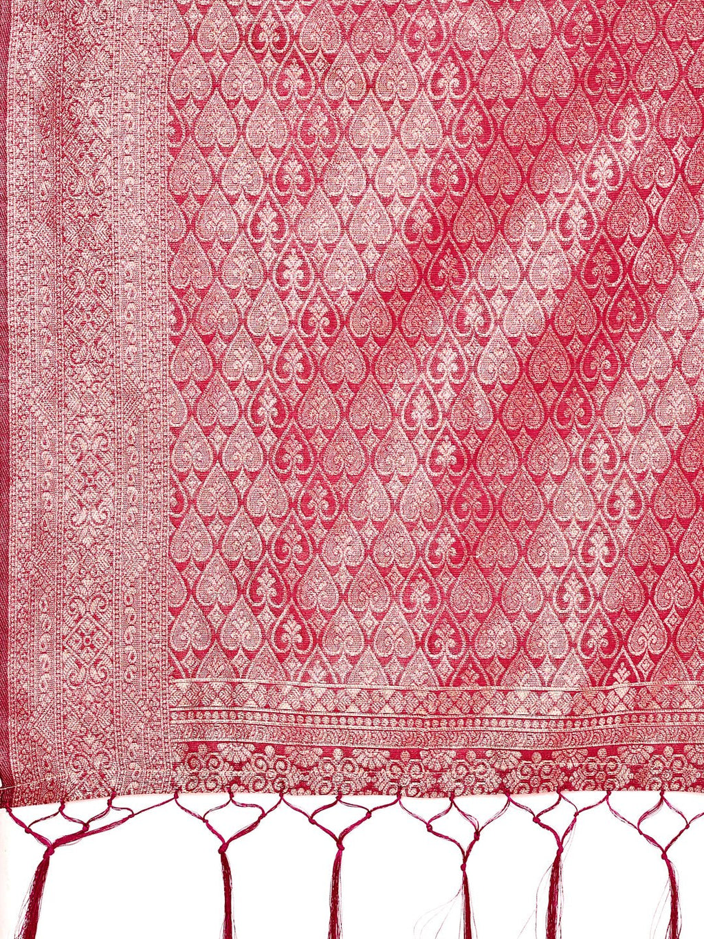 Pink Lichi Silk Saree with Contrast Blue Border & Floral Zari