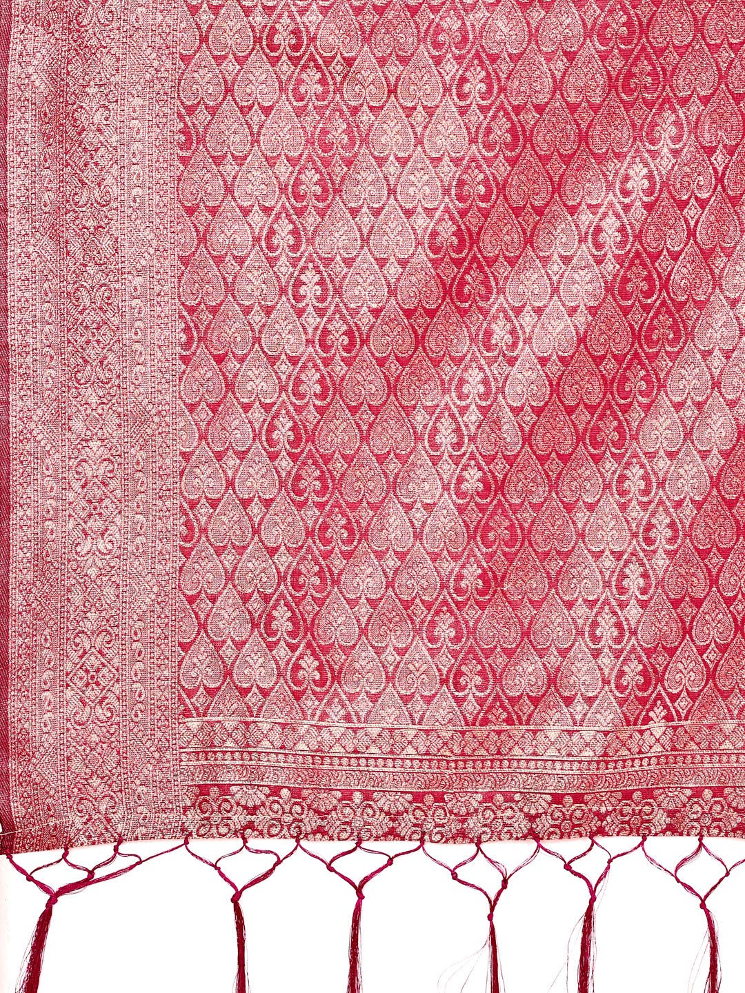 Pink Lichi Silk Saree with Contrast Blue Border & Floral Zari