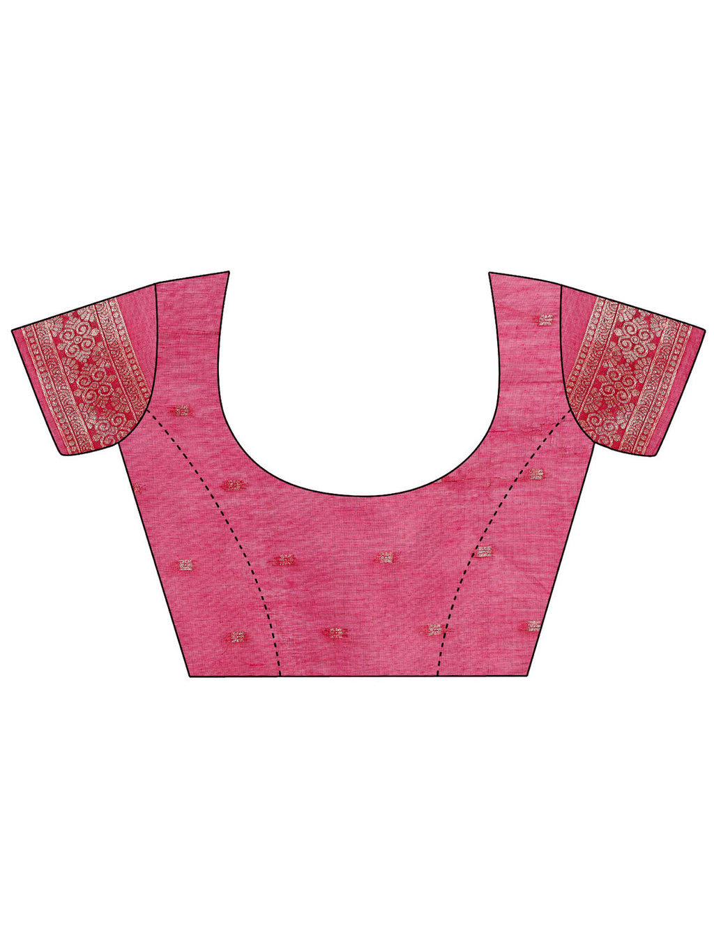 Pink Lichi Silk Saree with Contrast Blue Border & Floral Zari