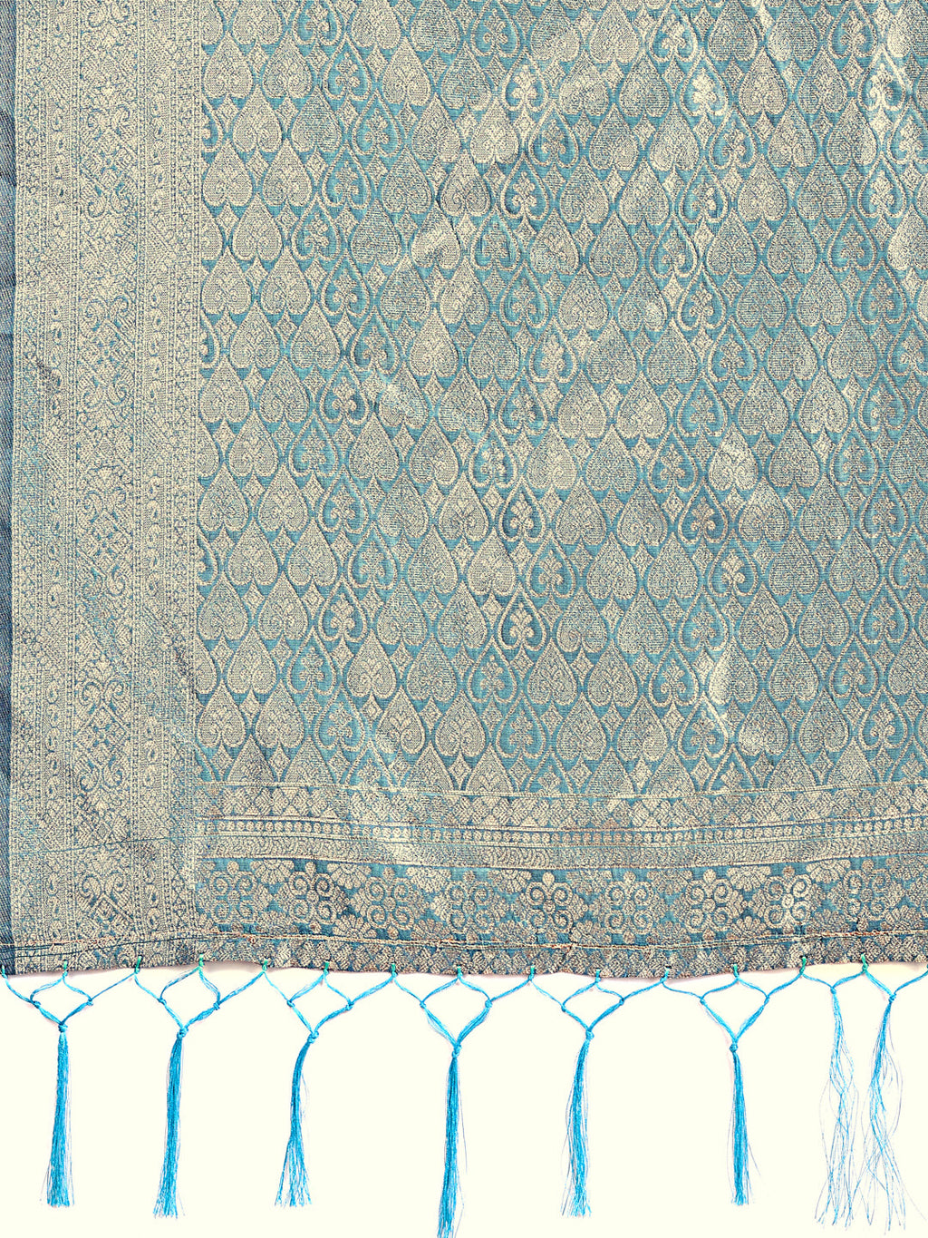 Sky Blue Lichi Silk Saree with Floral Zari Design and Woven Border