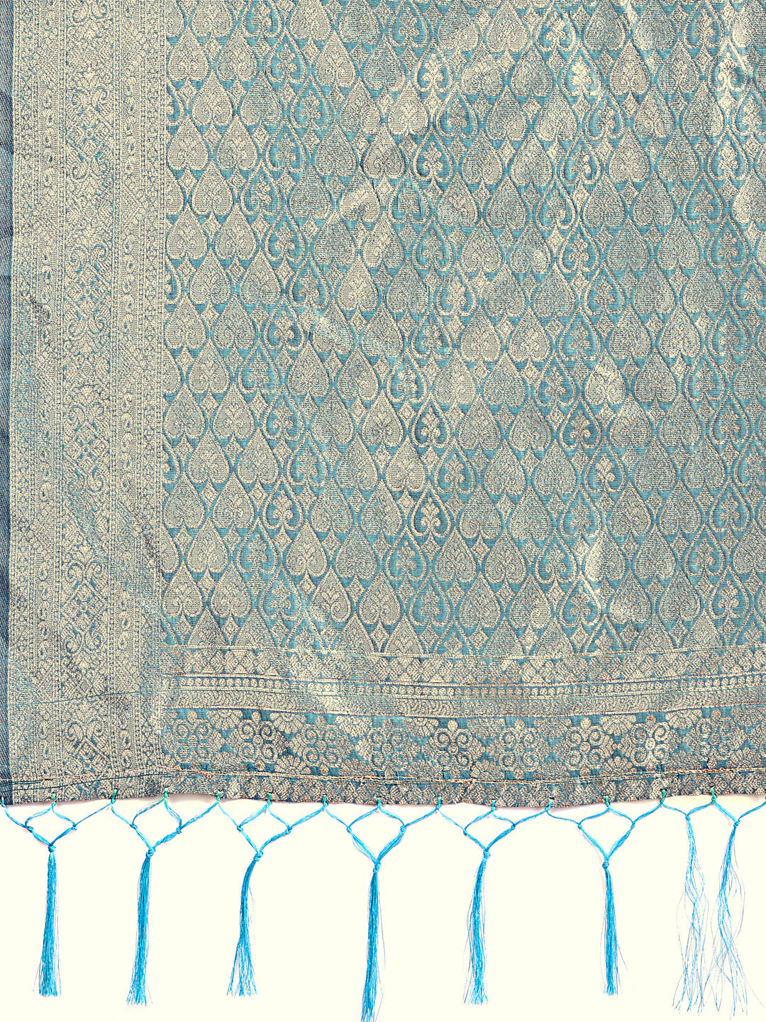 Sky Blue Lichi Silk Saree with Floral Zari Design and Woven Border