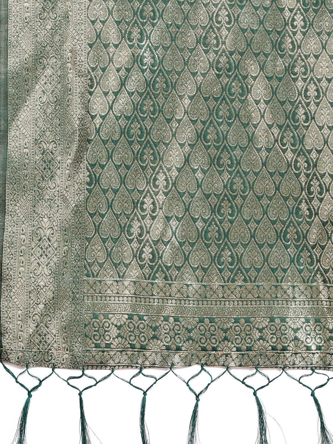 Green Lichi Silk Saree with Contrast Blue Border and Zari