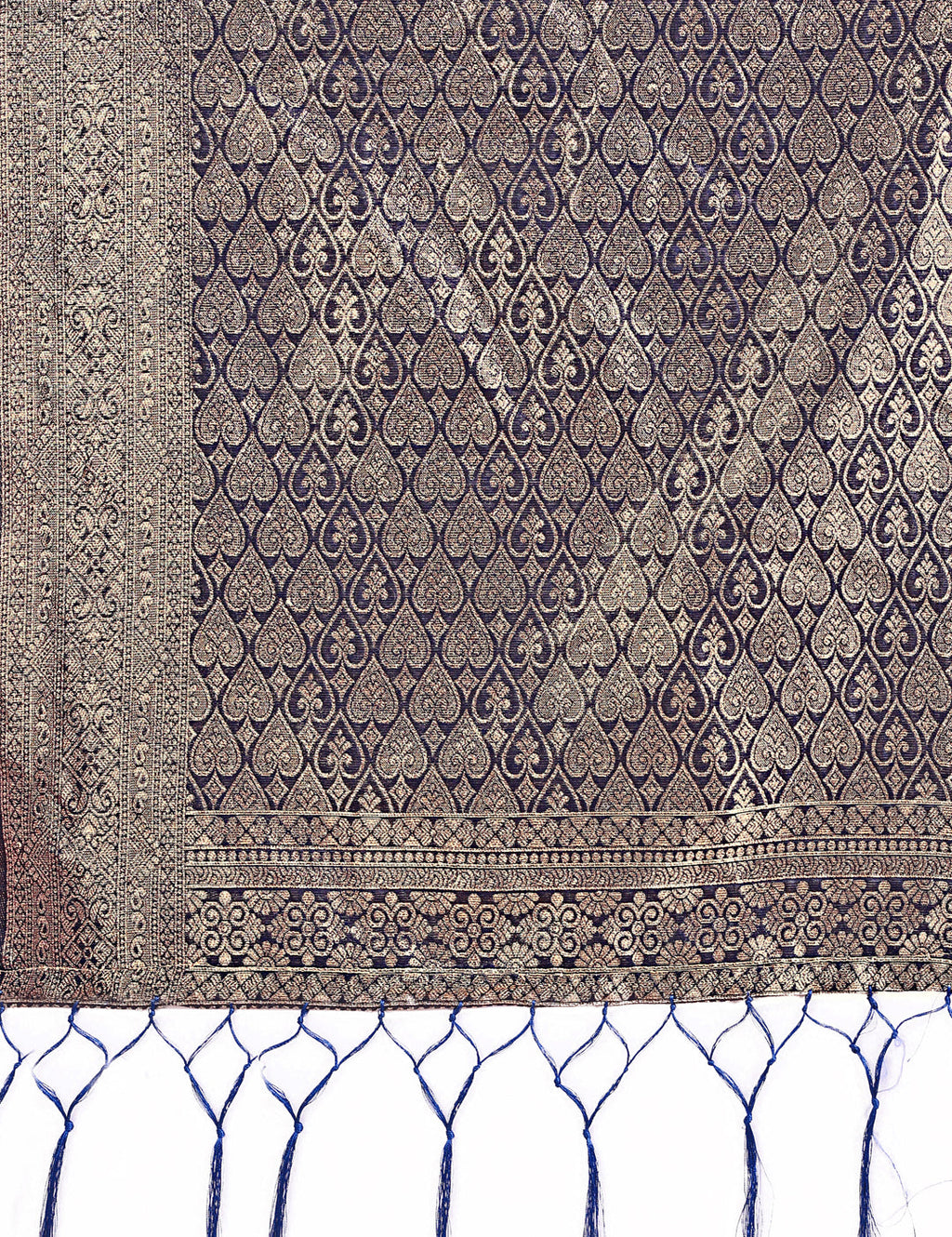Navy Blue Lichi Silk Saree with Floral Zari Design
