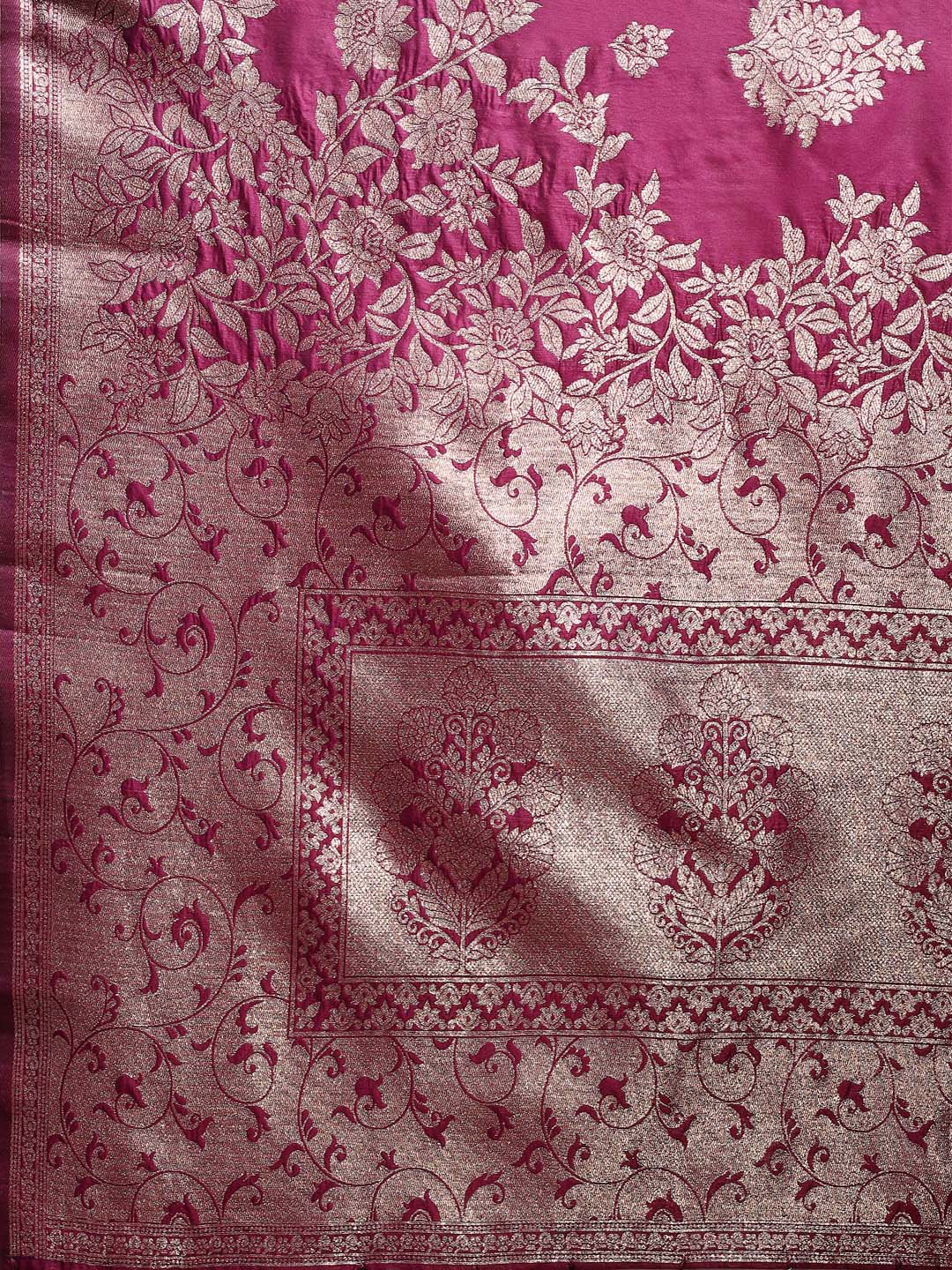 Emerald Purple Banarasi Silk Saree with Zari Floral Motifs