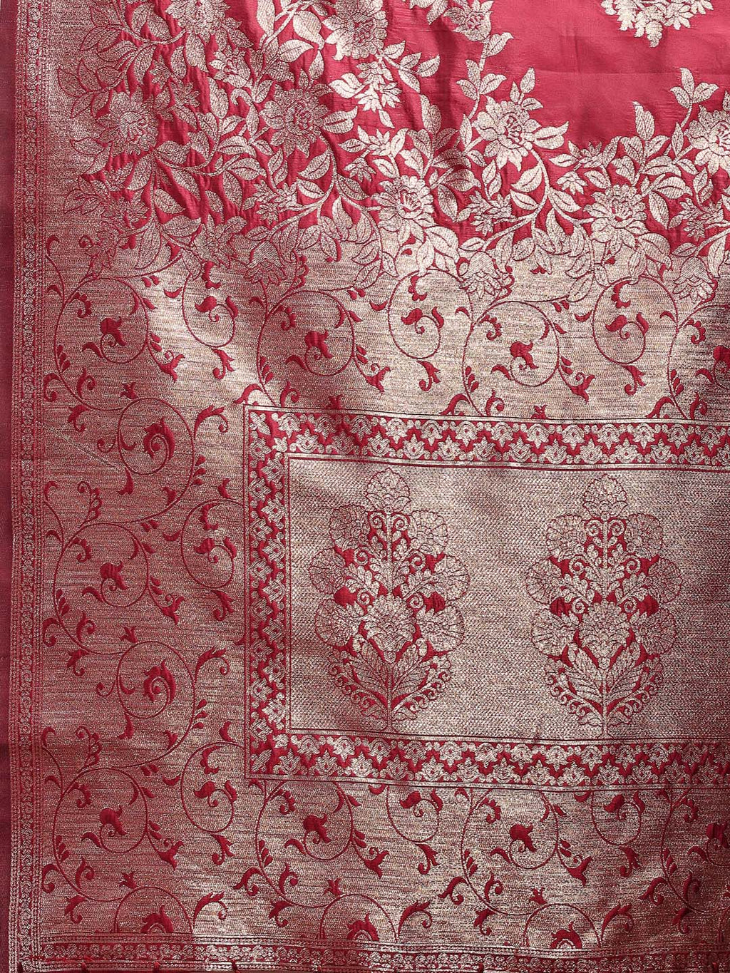 Shree Shyam Fashion Emerald Maroon Banarasi Silk Saree with Zari Floral Work - Elegance Woven in Every Thread