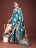 Shree Shyam Fashion Emerald Sea Green Banarasi Silk Saree with Zari Floral Work - Elegance Woven in Every Thread