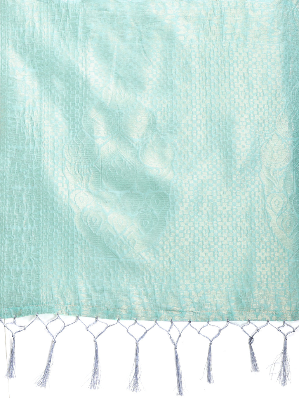 Sea Green Cotton Woven Zari Saree with Traditional Tassel Detail
