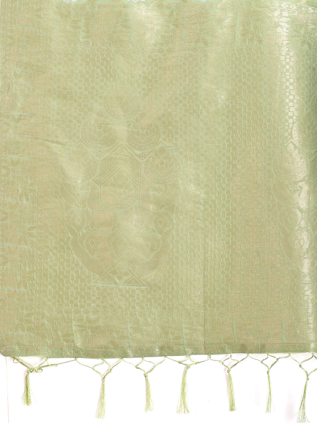 Light Green Cotton Woven Zari Saree with Traditional Tassels