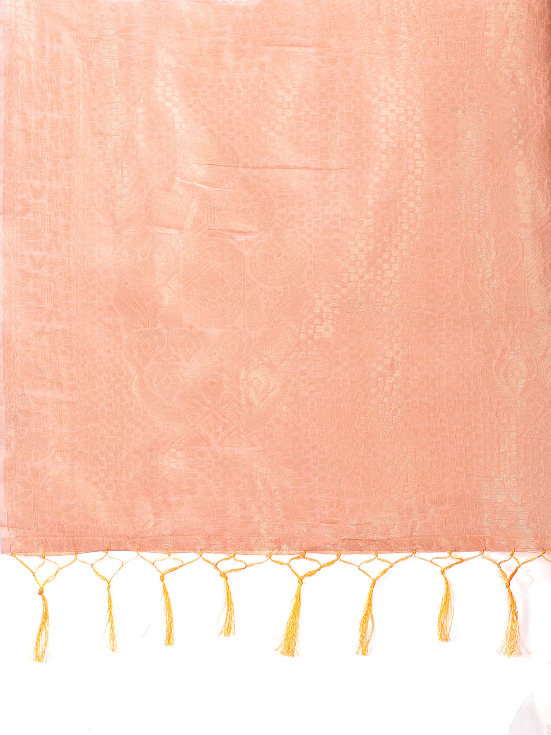 Orange Cotton Woven Zari Work Saree with Traditional Tassels