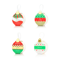 Set of four Spongellé holiday ornament-shaped body wash buffers hanging on a snowy Christmas tree