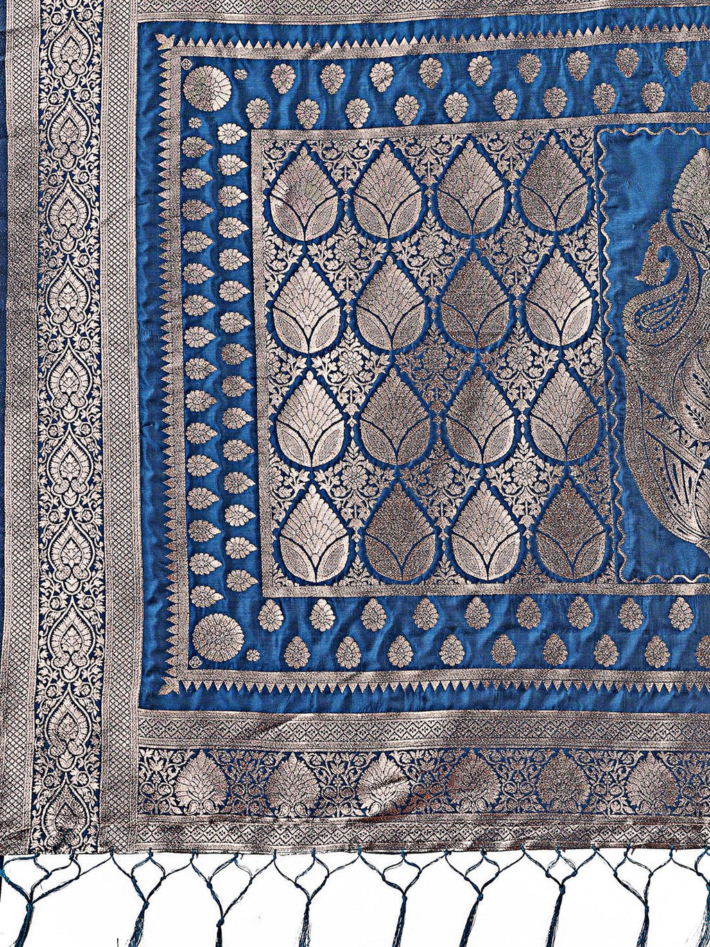 Shree Shyam Fashion Graceful Royal Blue Banarasi Silk Saree with Silver Zari - Perfect Ethnic Wear for Weddings & Festive Moments