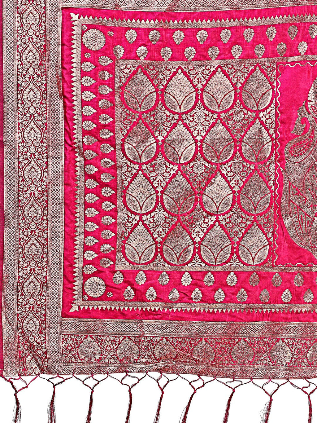Magenta Banarasi Silk Saree with Intricate Silver Zari Work