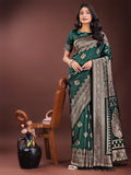 Graceful green Banarasi silk saree with silver zari embroidery