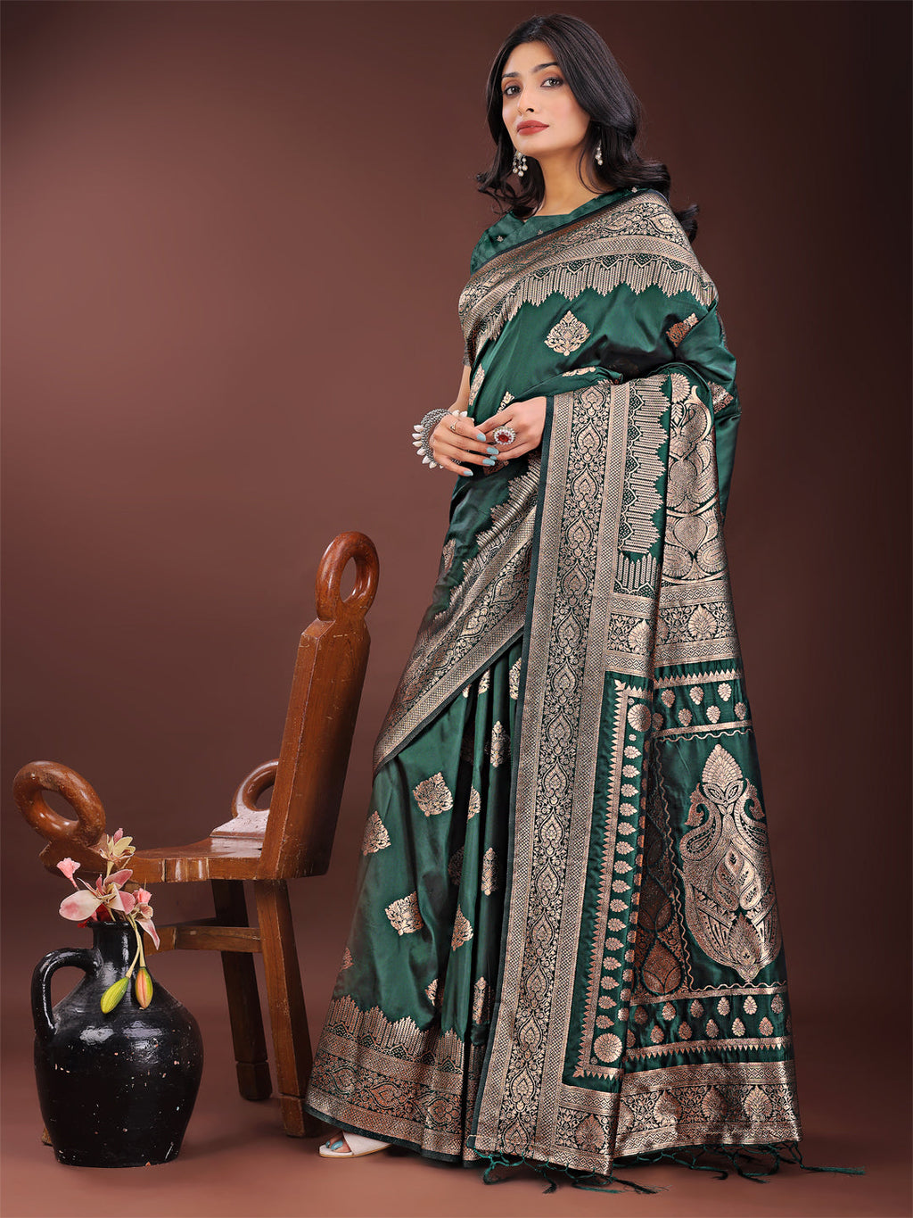 Graceful Green Banarasi Silk Saree with Silver Zari