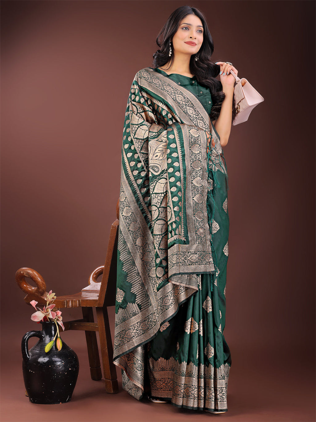 Graceful Green Banarasi Silk Saree with Silver Zari