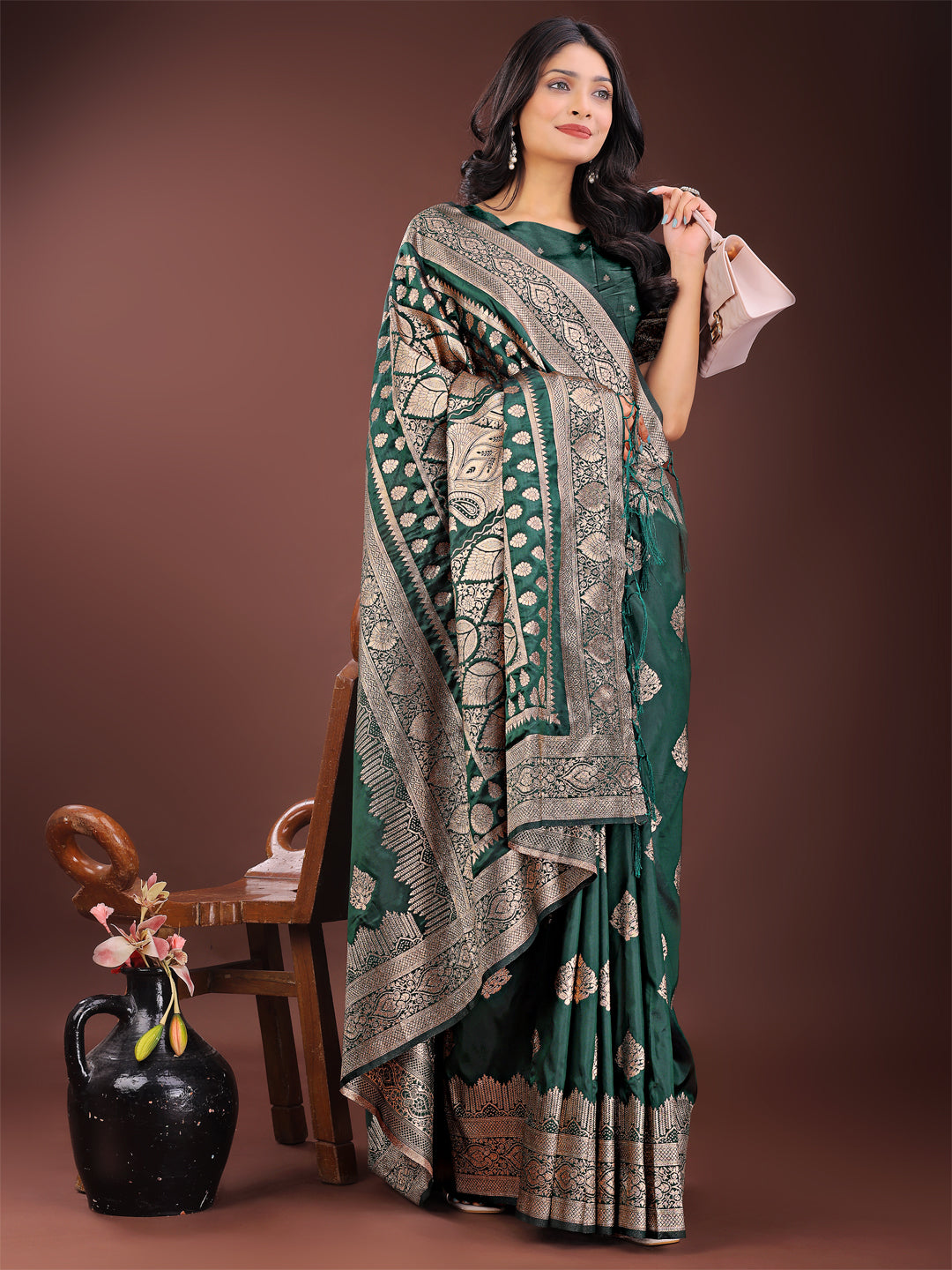 Graceful Green Banarasi Silk Saree with Silver Zari