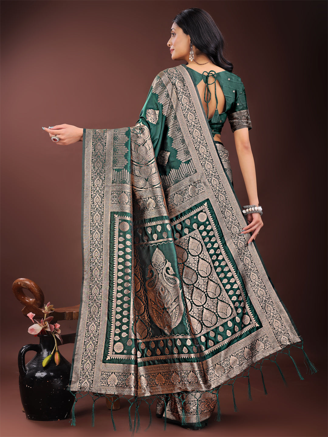 Graceful Green Banarasi Silk Saree with Silver Zari