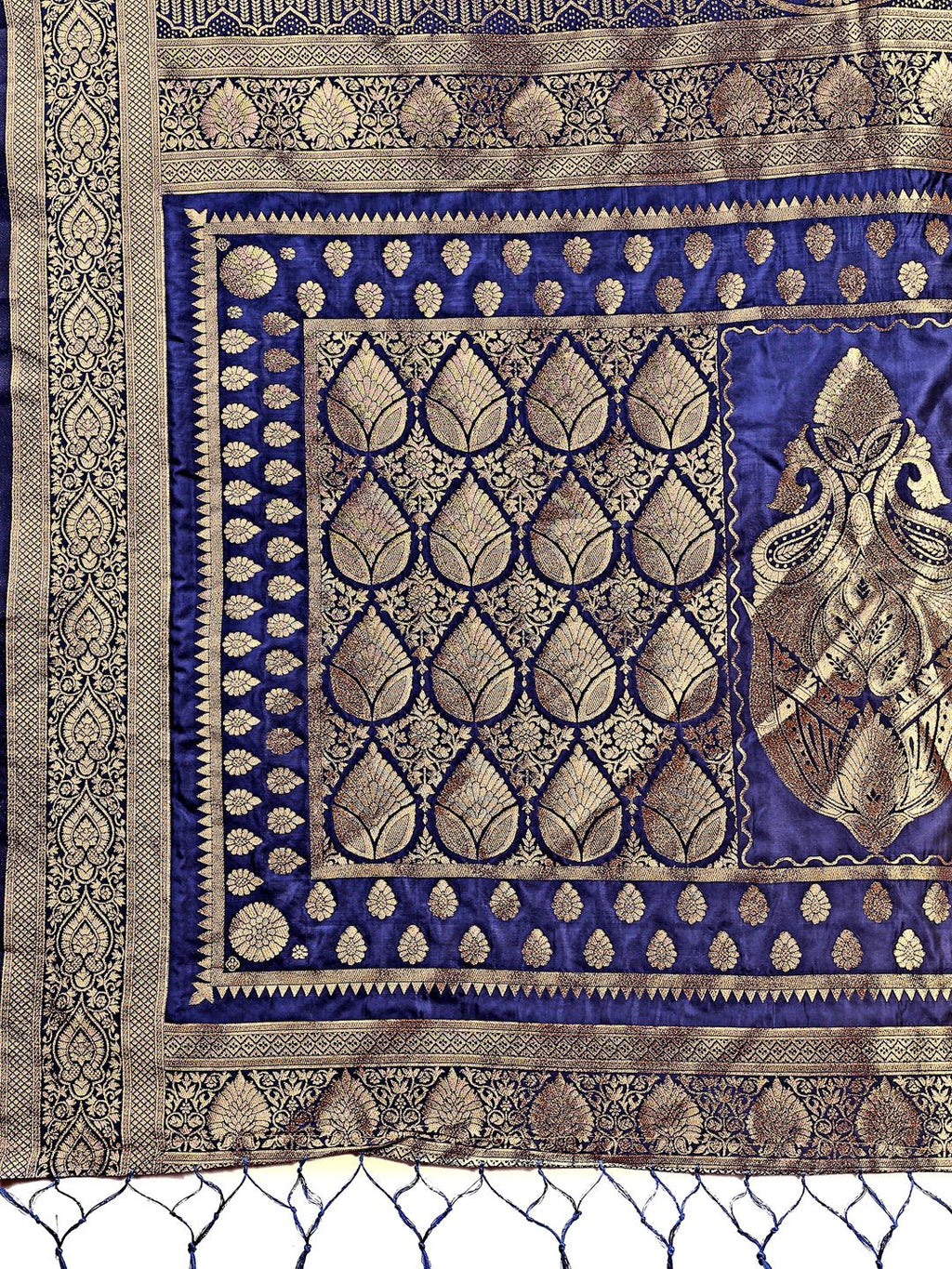 Navy Blue Banarasi Silk Saree with Elegant Silver Zari Detailing