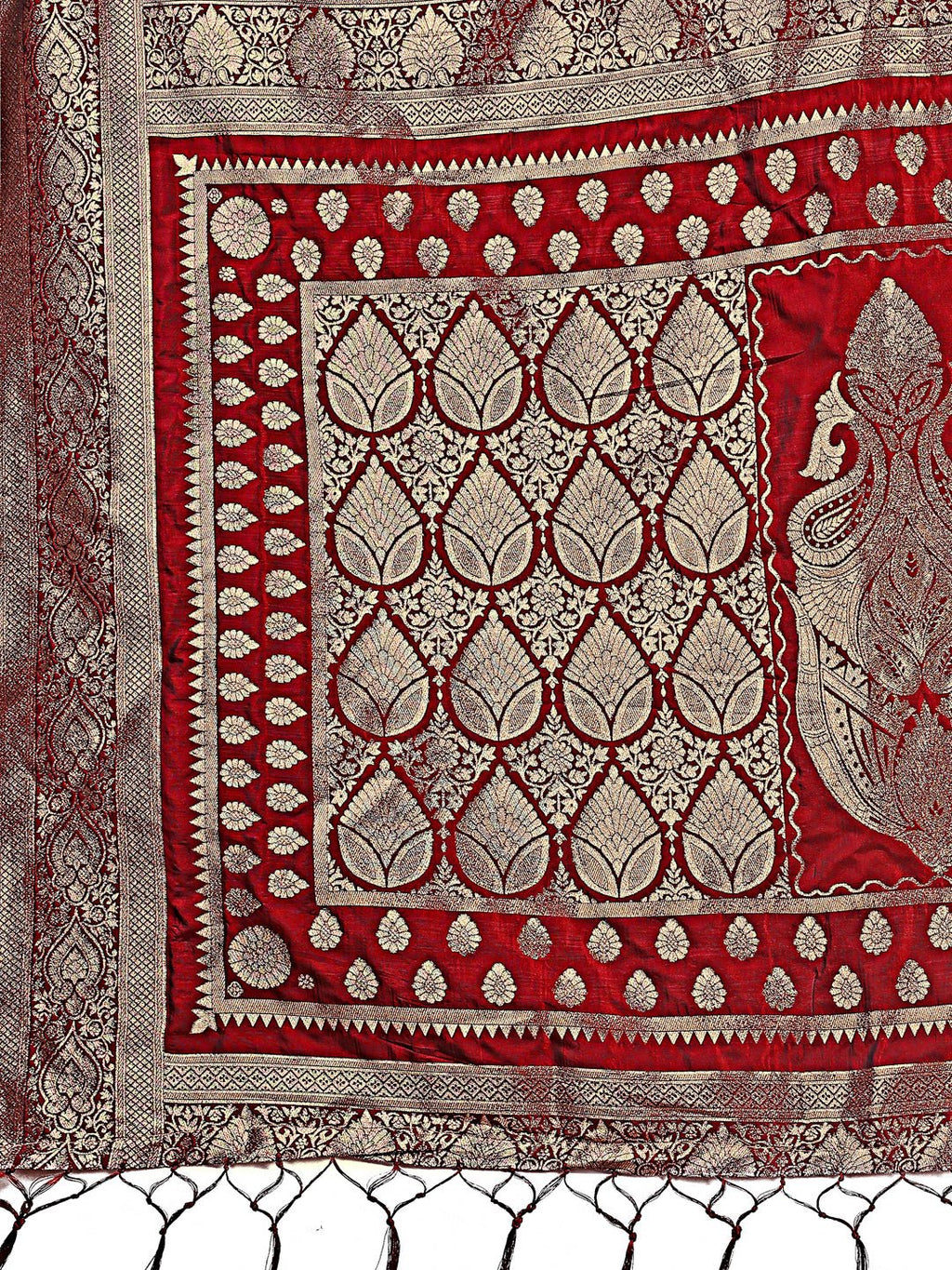 Maroon Banarasi Silk Saree with Silver Zari Detailing